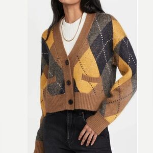 Re/Done 90S Oversized Argyle Cropped Cardigan